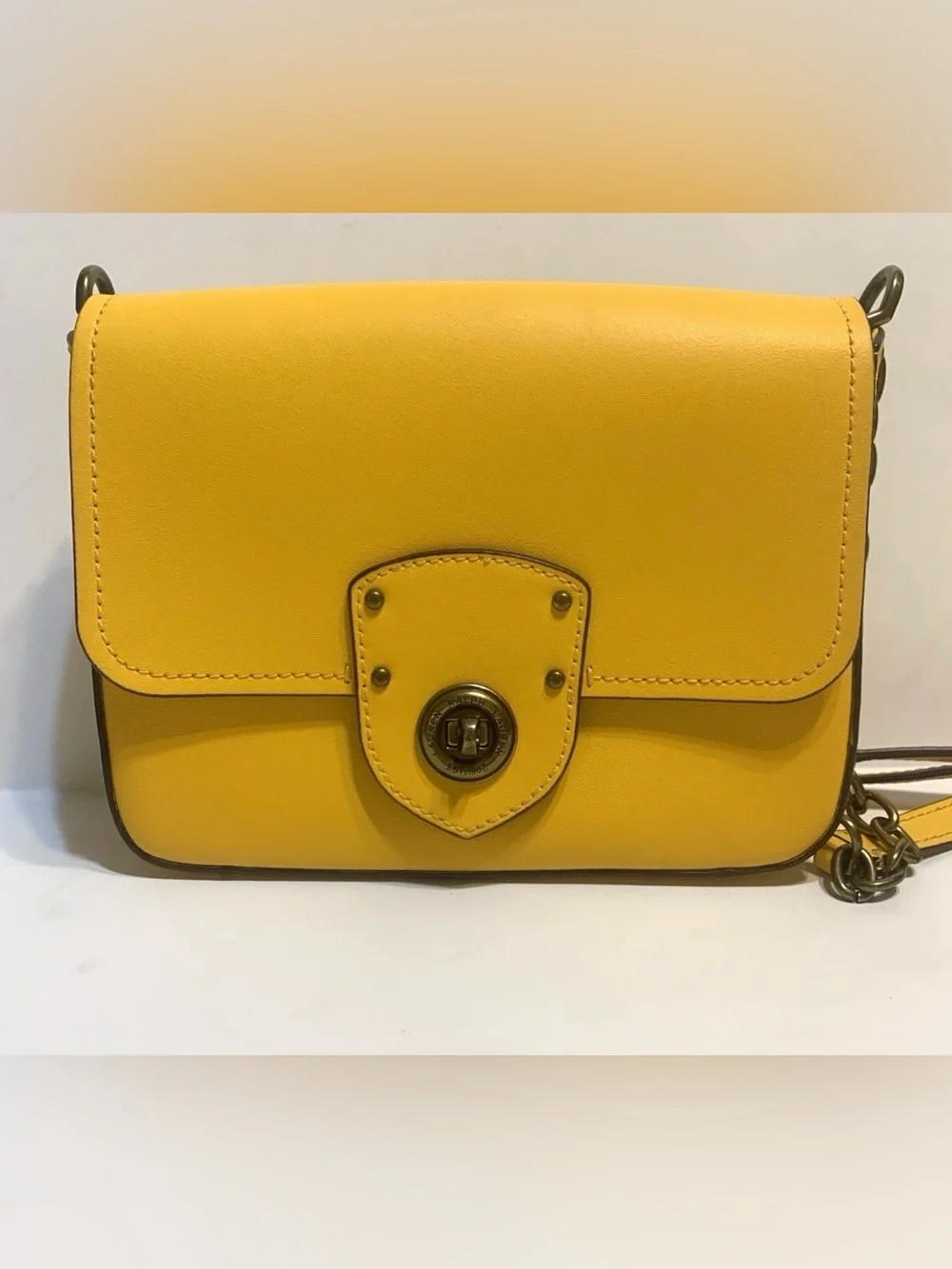 Ralph Lauren Yellow Leather Crossbody Bag with Turn-Lock Closure
